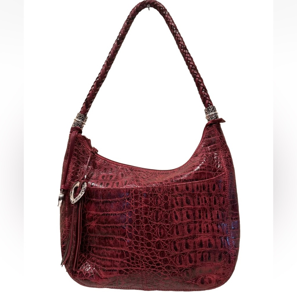 Brighton genuine leather croc reptile embossed maroon shoulder bag purse